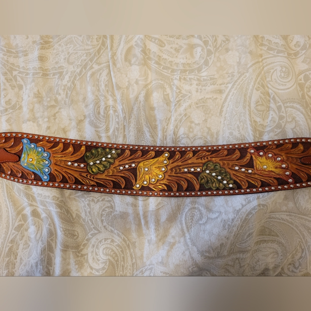Western leather tooled belt